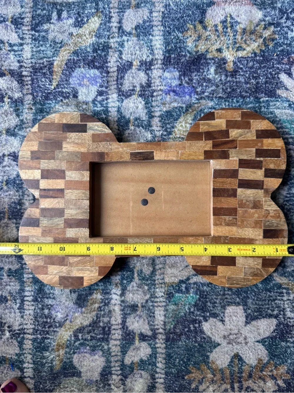 Wooden Mosaic Dog Bone Photo Frame - Natural Brown